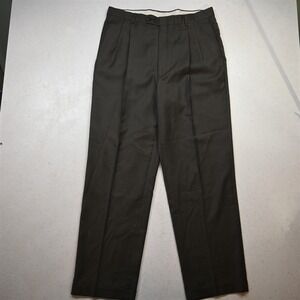 Vtg Y2K 2000s 34x32 Brown Check Wool Pleated Cuffed Baggy High Waist Dress Pants